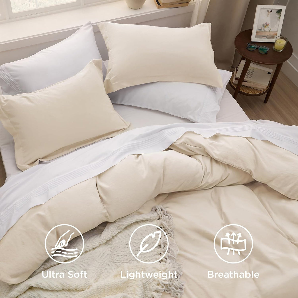 bedsure prewashed duvet cover king, cotton-like soft bedding, close-up detail