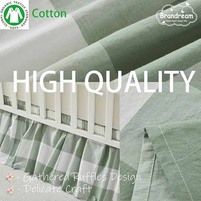 Brandream Gingham Gathered Crib Skirt, Baby Boy, Baby Girl, Gender Neutral Crib - Image 3