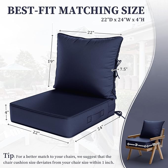 Outdoor Seat Cushion Set 22 L × 24 W × 5 H Inch Waterproof & Fade Resistant - Image 2