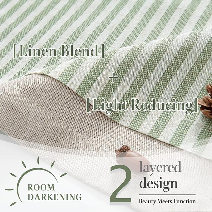jinchan Double Layer Striped Linen Kitchen Tier Curtain Rustic Cafe - Image 7