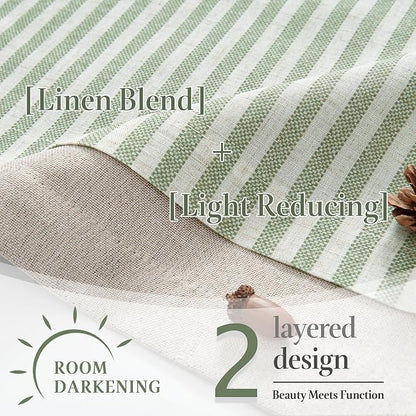 jinchan Double Layer Striped Linen Kitchen Tier Curtain Rustic Cafe - Image 7