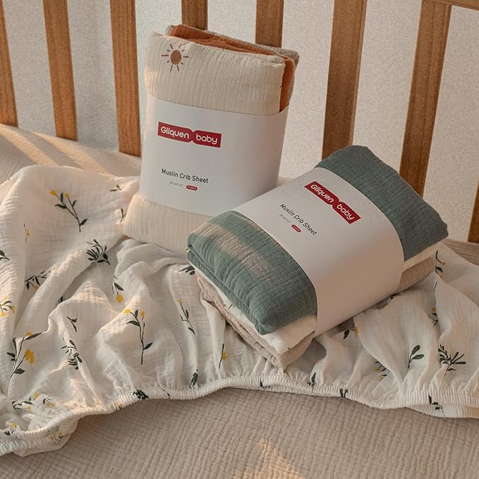 Gllquen Baby Muslin Mini Crib Sheets 3 Pack, Breathable Pack and Play Sheets - Image 6