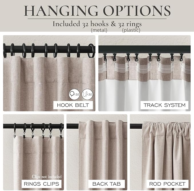Flax Linen Curtains for Living Room 2 Panels Set, 8-3/4 ft Long Thick Burlap - Image 4