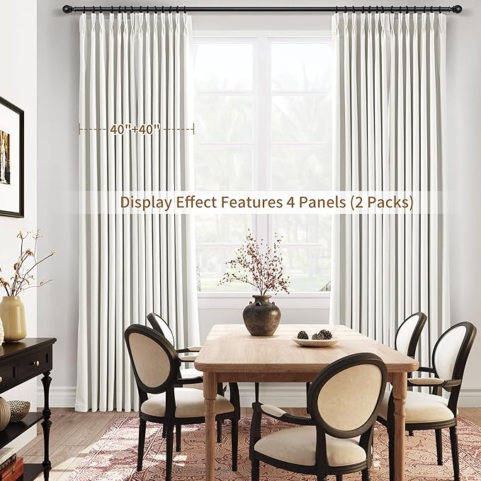 Pinch Pleated 100% Blackout Linen Curtains 90 Inch Length 2 Panels Set - Image 5