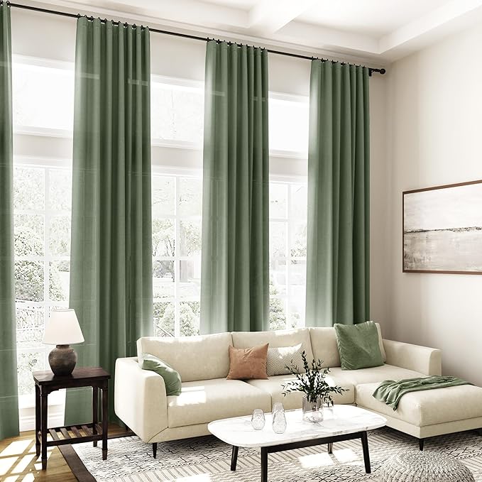 Nanspring 70 Inches Wide Olive Green Linen Curtains - Image 6