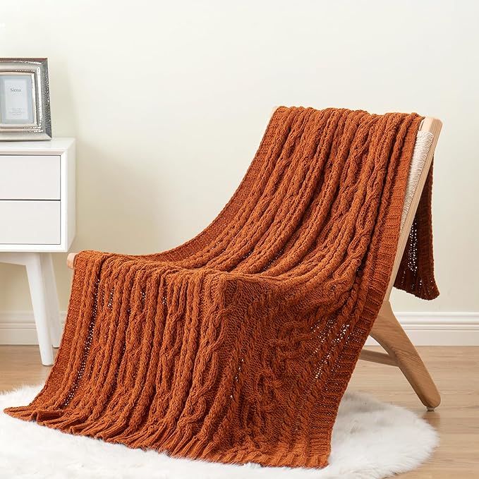 Battilo Caramel Throw Blanket for Couch, Rust Throw, Super Soft Warm Chenille - Image 9