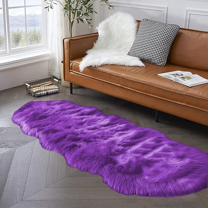 Latepis Runner 2x6 Purple Sheepskin Throw Rugs Washable Faux Fur Rug Shag - Image 2