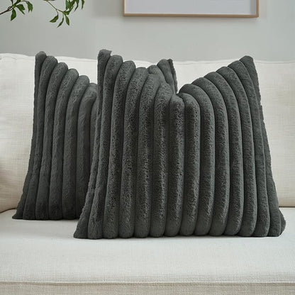 FUTEI Dark Grey Throw Pillow Covers Set of 2, 22x22 Inch Striped Texture by FUTEI
