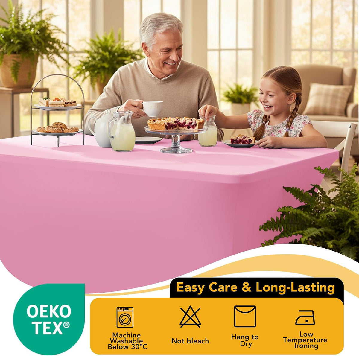 premium pink spandex tablecloths for 6ft rectangle tables on a desk or shelf