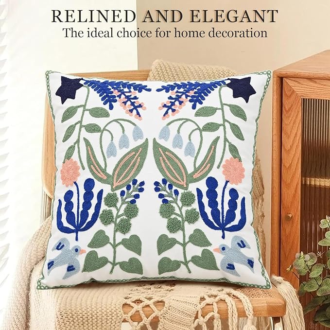 Embroidered Throw Pillow Case Spring Romantic Flower Cushion Cover Farmhouse - Image 3