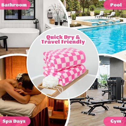 jacquotha hot-pink checkered cotton bath towels set of on a desk or shelf
