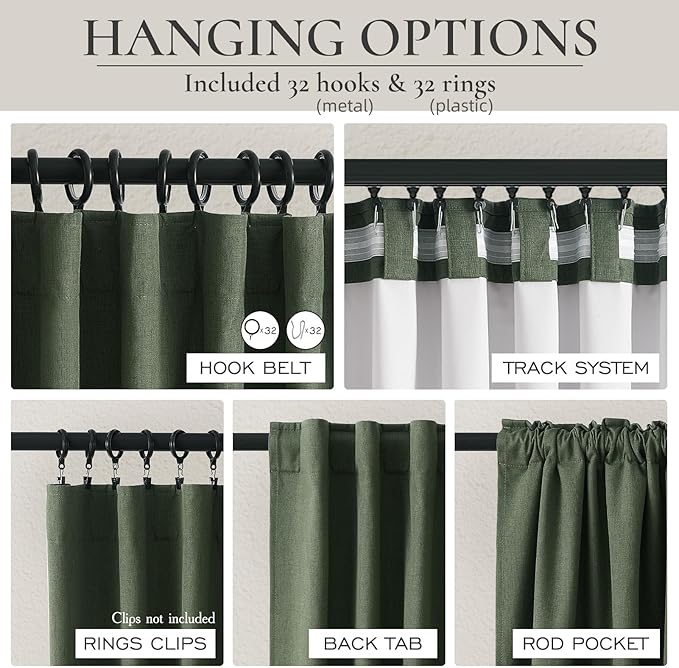 Living Room Green Black Out Curtains 63 Inch Long 2 Panels Set, Thermal - Image 4