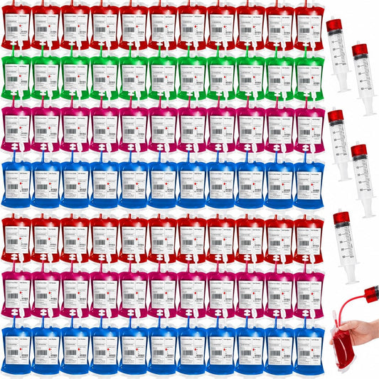 MGparty 80 Pack Blood Bags for Drinks Reusable IV Drink Pouches for Halloween Party Decorations Vampire Zombie Party Juice Containers Props, 10 fl.oz
