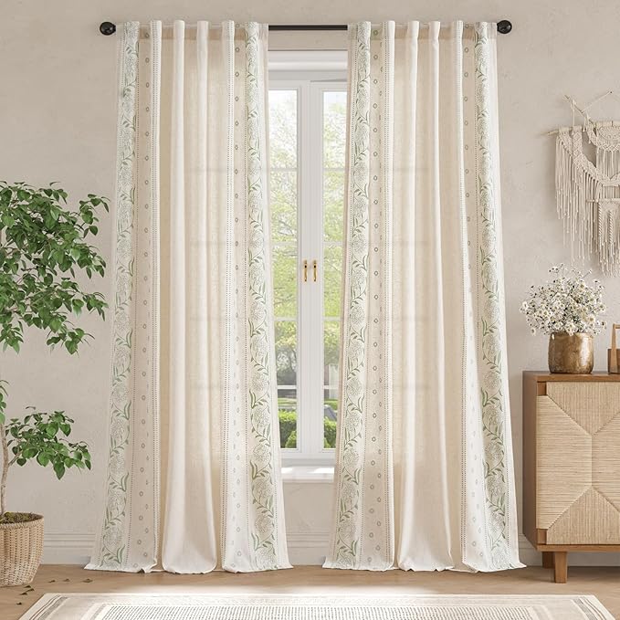 jinchan Winslow Linen Curtains for Bedroom 108 Inches Length Embroidered - Image 3