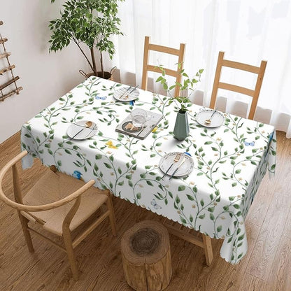 Blue Birds Tablecloth Watercolor Floral Butterfly Sage Green Leaves Branches - Image 5