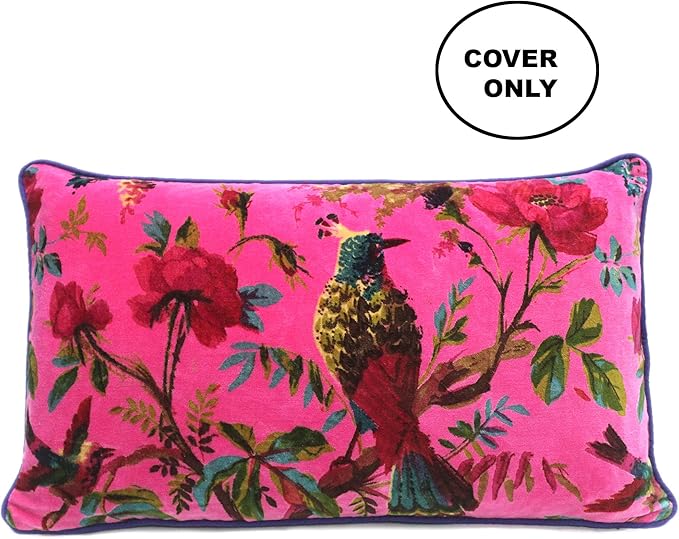 Eyes of India Velvet Floral Flower Bird Throw Pillow Sofa Cushion Cover Case - Image 2