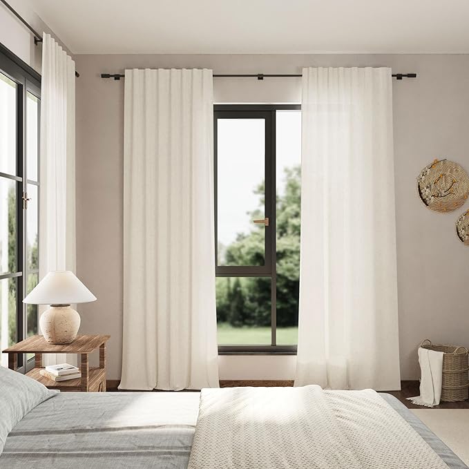 Nanspring Cream Linen Back Tab Curtains 86 Inch Length - Image 7