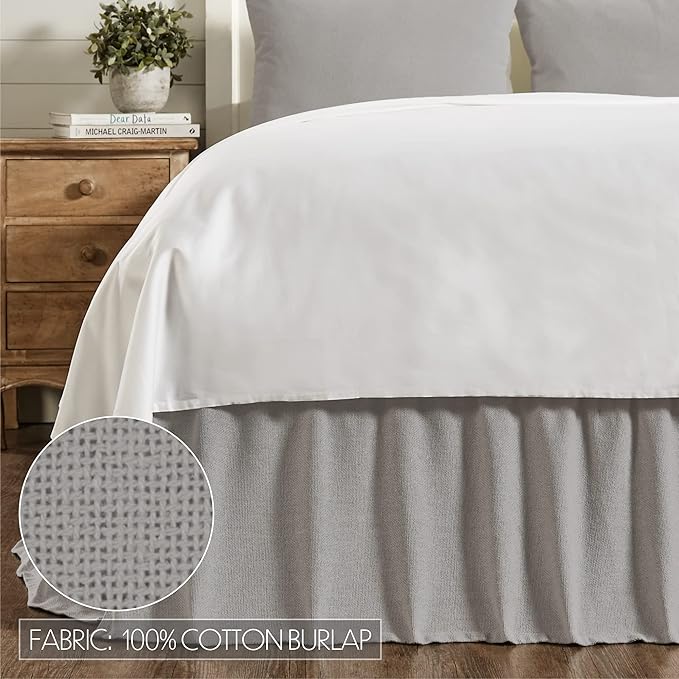 VHC Brands Burlap Dove Grey Ruffled King Bed Skirt 78x80x16 - Image 3