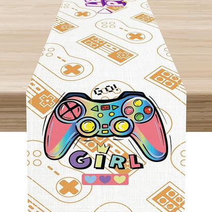 Gaming Table Runner, Kids Themed Game Controller Girl Gamer Table Scarf by Unknown