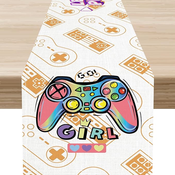 Gaming Table Runner, Kids Themed Game Controller Girl Gamer Table Scarf by Unknown