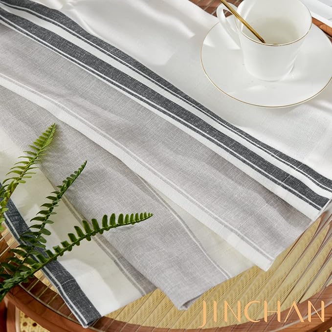 jinchan Striped Valance Farmhouse Window Treatment Linen Textured Drapes - Image 9