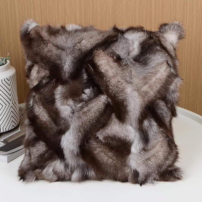 Luxury Fox Skin Fur Throw Pillow Covers Patchwork Natural Fox Plush Throw by Mibathni
