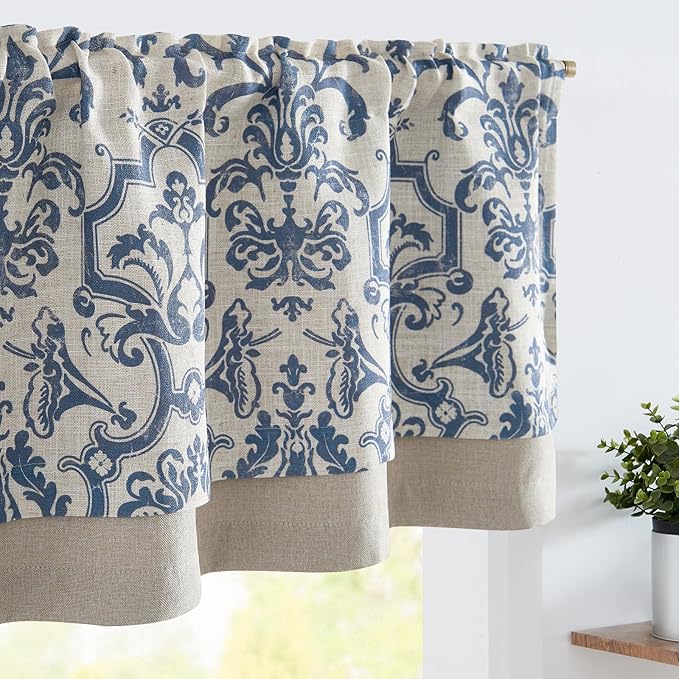 jinchan Linen Valance Curtain for Kitchen Vintage Damask Floral Blackout by JINCHAN