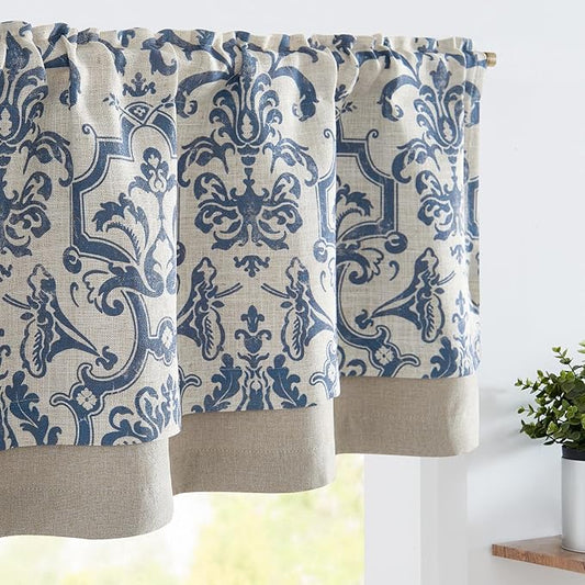 jinchan Linen Valance Curtain for Kitchen Vintage Damask Floral Blackout by JINCHAN