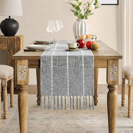 ZeeMart Farmhouse Braided Striped Table Runner, Rustic Grey Table Runners 60 by ZEEMARTONLINE