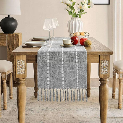 ZeeMart Farmhouse Braided Striped Table Runner, Rustic Grey Table Runners 72 by ZEEMARTONLINE