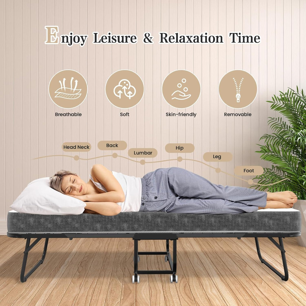 folding bed with mattress, 75" x 31" twin showing dimensions