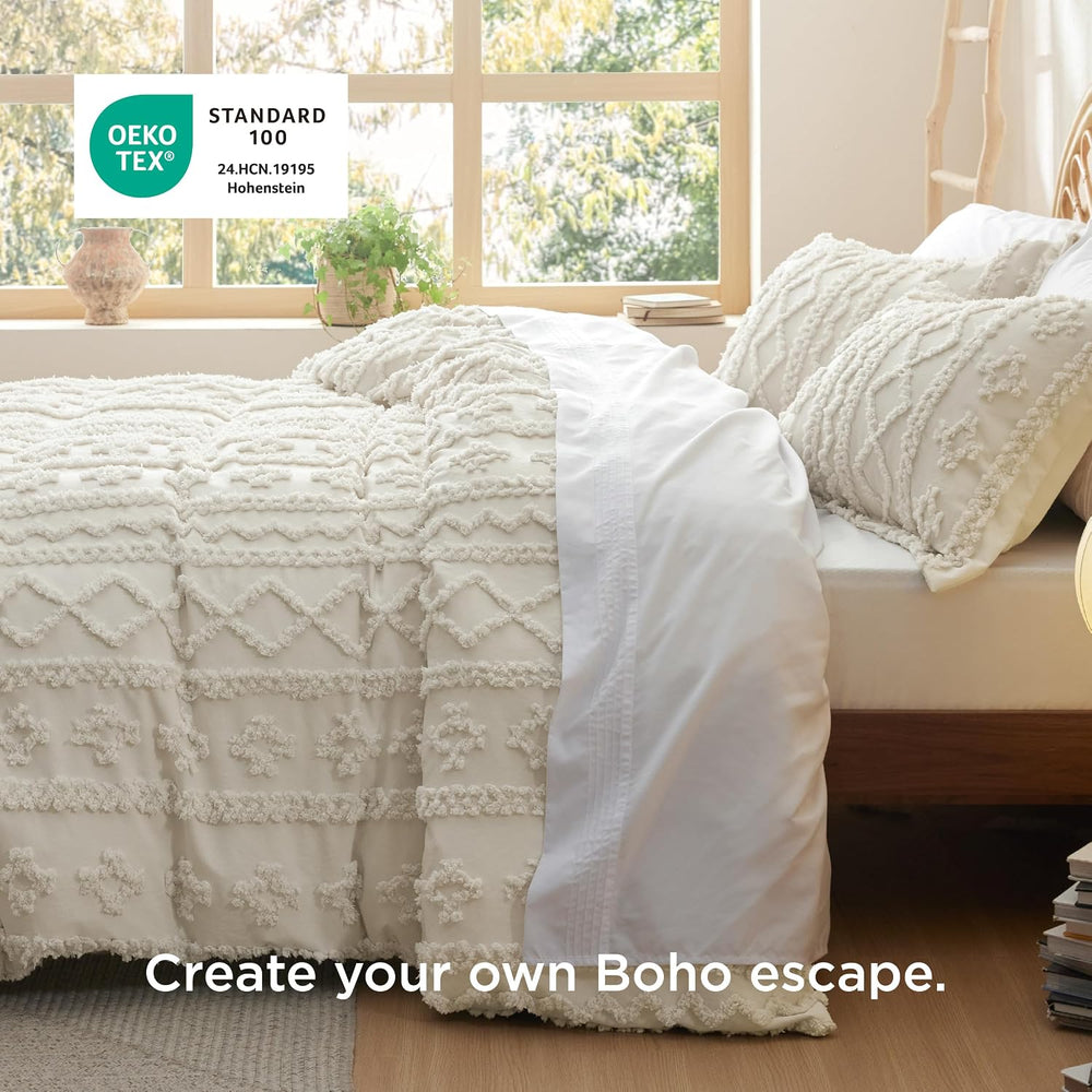 Bedsure Boho Twin Duvet Cover, Tufted Embroidery, 2-Piece, Beige