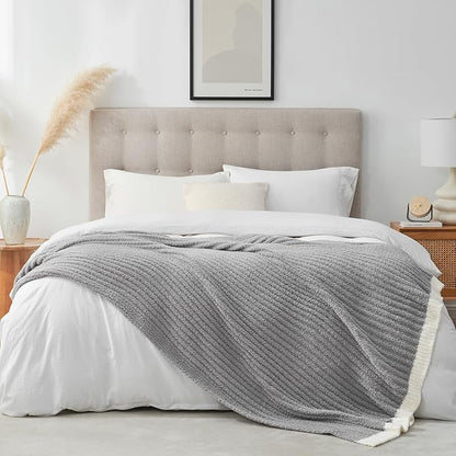 Snuggle Sac Fluffy Ribbed Grey Blanket Twin Size, Soft Luxurious Knit Fuzzy - Image 6