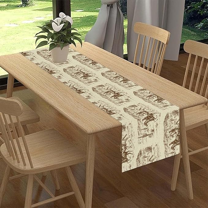 Western Cowboy Table Runner, Rustic Country Cowboy American Wild West Riding - Image 2