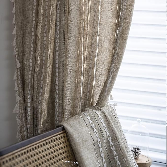 ColorBird Boho Long Curtains Sliding Doors 96 Inches Brown Tan Farmhouse - Image 6