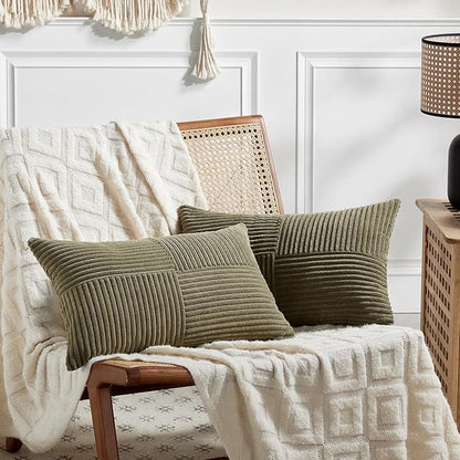 Fancy Homi 2 Packs Olive Green Long Lumbar Decorative Throw Pillow Covers 16x24 by Fancy+Homi