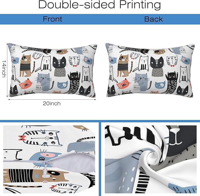 Throw Pillow Cover Case Funny Cats Pillow Covers 20x12 Inch Set of 2, Soft - Image 2
