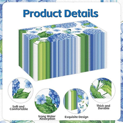 100 PCS Hydrangea Paper Napkins, Disposable Bathroom Hand Towels Blue and White - Image 3