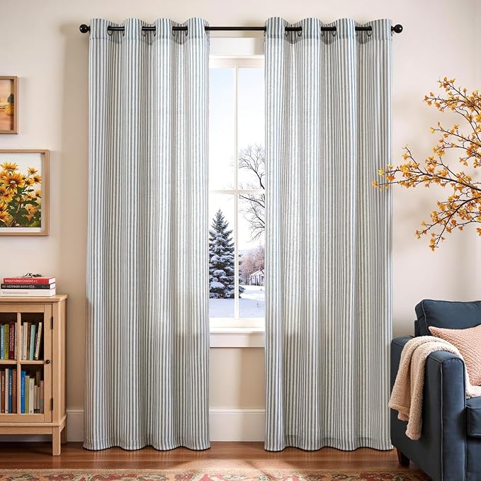 Vangao Linen Striped Curtains Boho Tickingstripe Light Filtering Window - Image 2