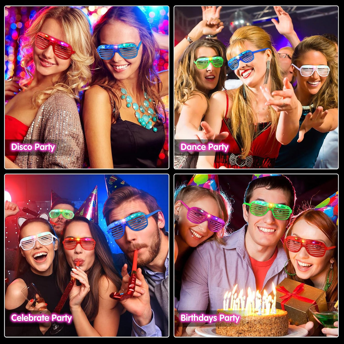 Honoson 102 Pcs LED Light Up Glasses, Glow Shutter Glasses, Glow in the Dark Party Supplies for Adult Neon Flashing Bulk Party Favor for Halloween Birthday Wedding Carnival Rave Xmas Concert (6 Color)