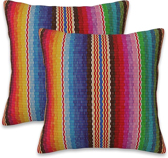 Throw Pillow Covers Blanket Stripes Pillow Covers 18x18 Inch Set of 2 Colorful by Naqiuli