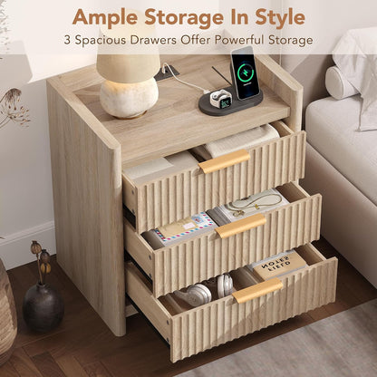 25.9" fluted nightstand with charging station, large bedside, package contents
