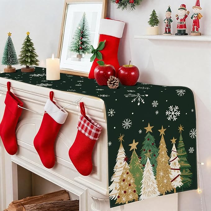 OTOSTAR Snowflakes and Christmas Tree Table Runner, Xmas Seasonal Winter - Image 5