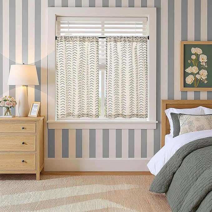 jinchan Arrow Boho Linen Blend Kitchen Curtains 36 Inch Length Herringbone - Image 5