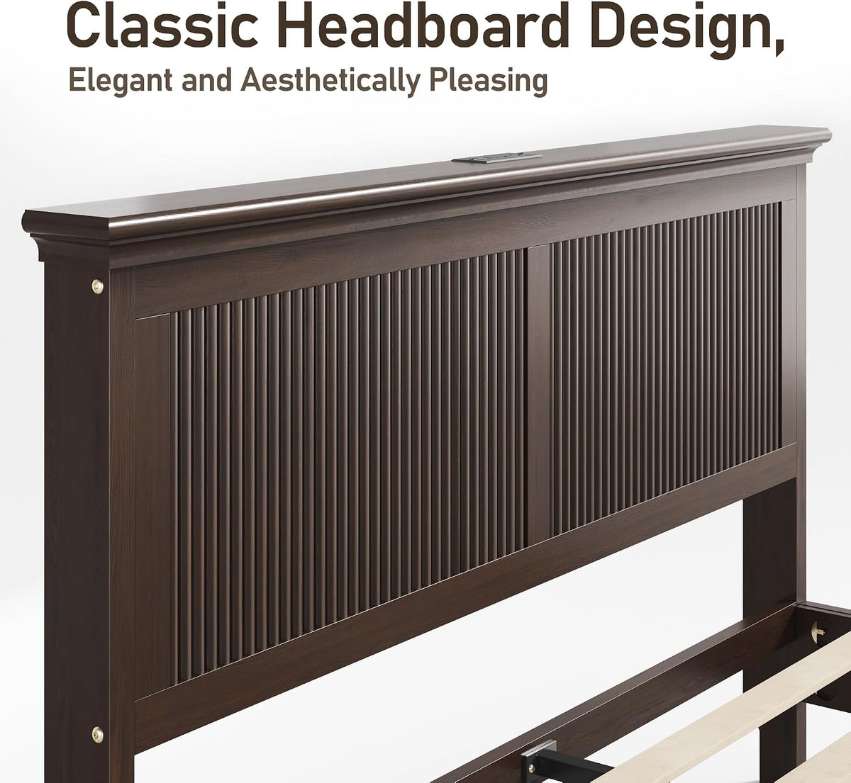 lifezone queen bed frame with headboard, solid wood on a desk or shelf