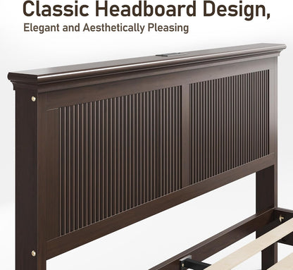 lifezone queen bed frame with headboard, solid wood on a desk or shelf