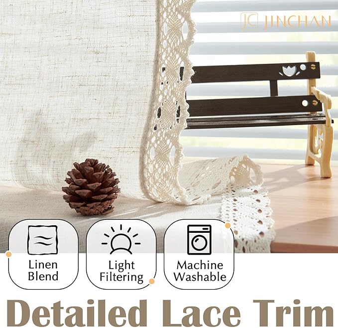 jinchan Linen Curtains for Living Room Bedroom Light Filtering Semi Sheer - Image 4