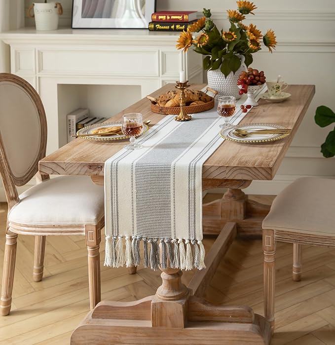 Caflife Boho Table Runner Grey Stripe - Image 6