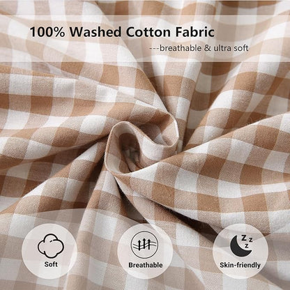 Aryeleay 2 Pack Khaki White Plaid Gingham Ruffle Pillow Shams, 100% Washed - Image 5