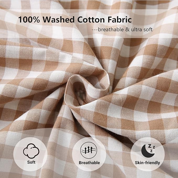 Aryeleay 2 Pack Khaki White Plaid Gingham Ruffle Pillow Shams Standard Size - Image 5